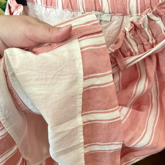 Loft linen blend striped belted button skirt lined elastic waist XS pink white - Picture 7 of 8